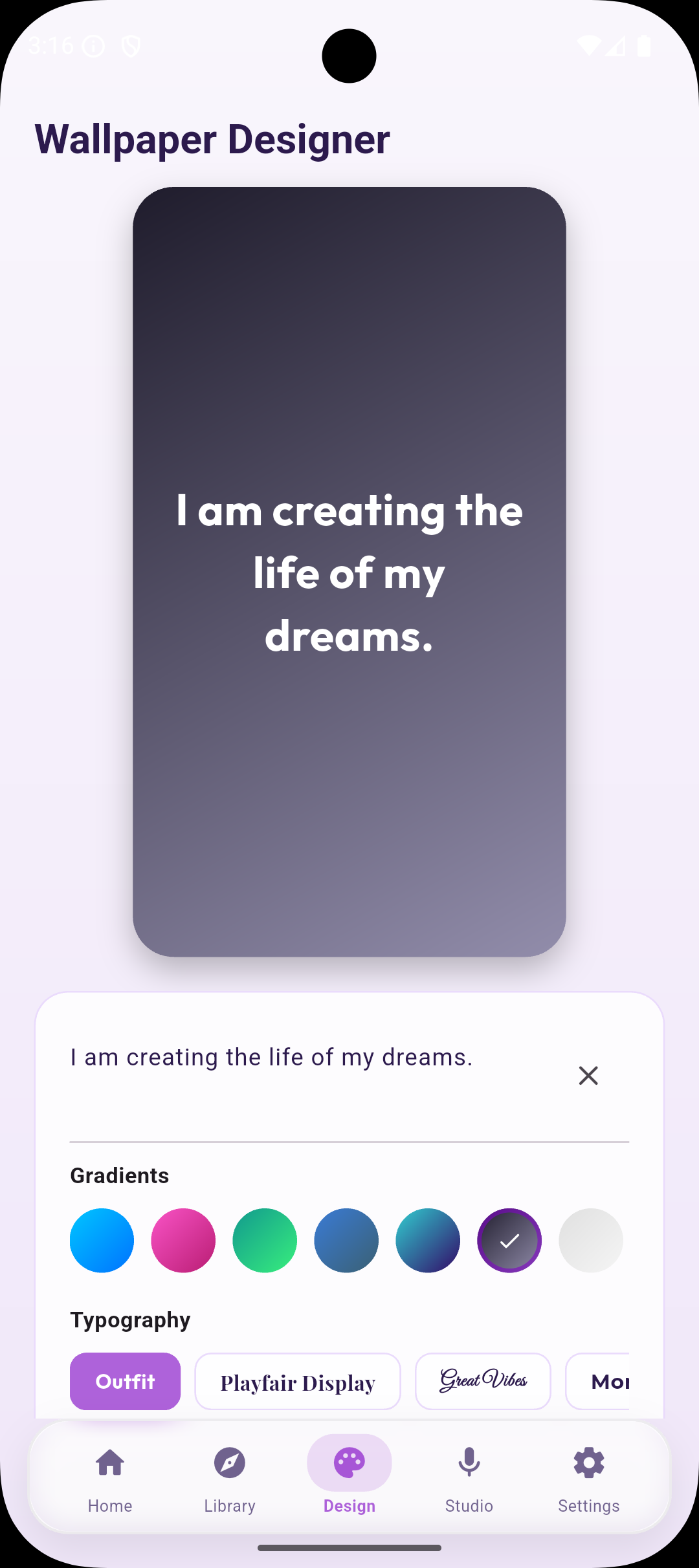 Affirmly Wallpaper Creator Screen